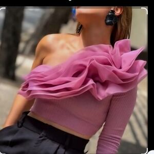Zara Blush Pink Ruffled Crop Top
